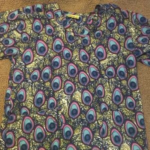 Peacock Print Scrub Top